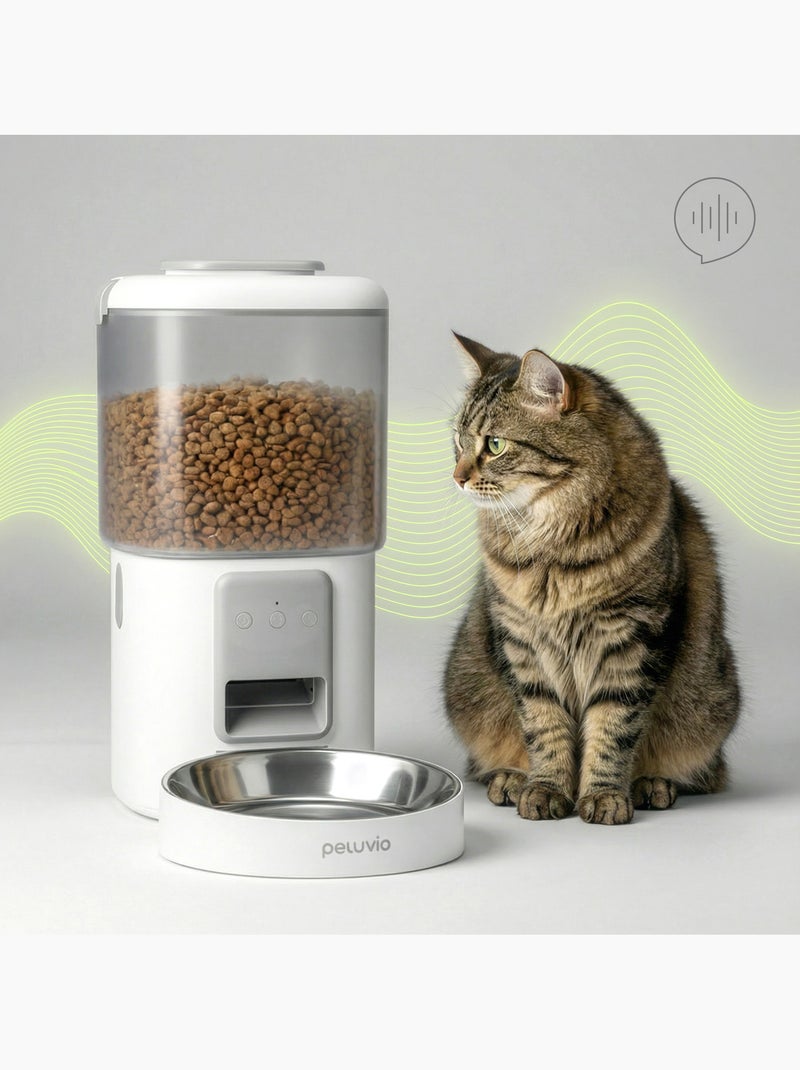 Dispenser automatico di cibo per gatti PELUVIO Crispy Wi‑Fi Bianco - Kiabi