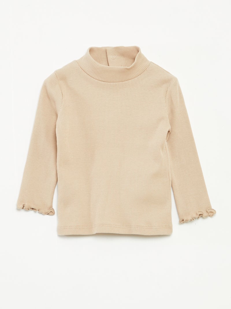 Dolcevita a coste collo alto Beige - Kiabi