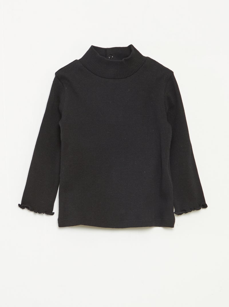 Dolcevita a coste collo alto nero - Kiabi