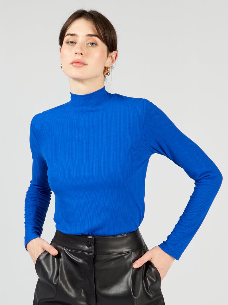 Dolcevita in maglia a coste blu - Kiabi