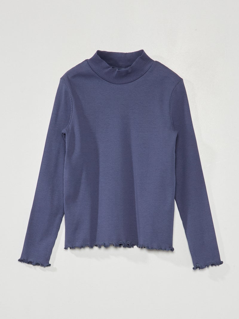 Dolcevita in maglia a coste blu indaco - Kiabi