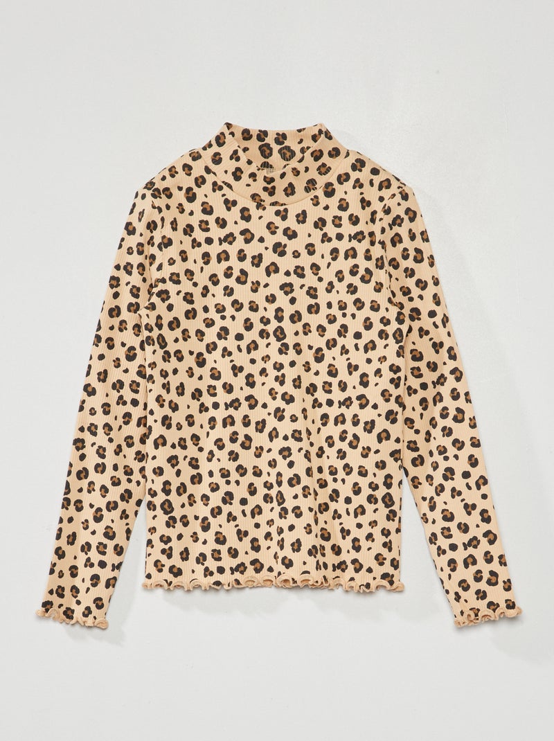 Dolcevita in maglia a coste con stampa BEIGE - Kiabi