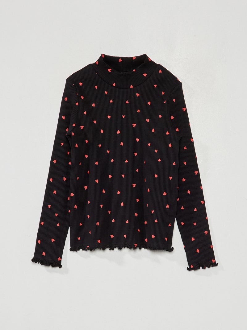 Dolcevita in maglia a coste con stampa NERO - Kiabi