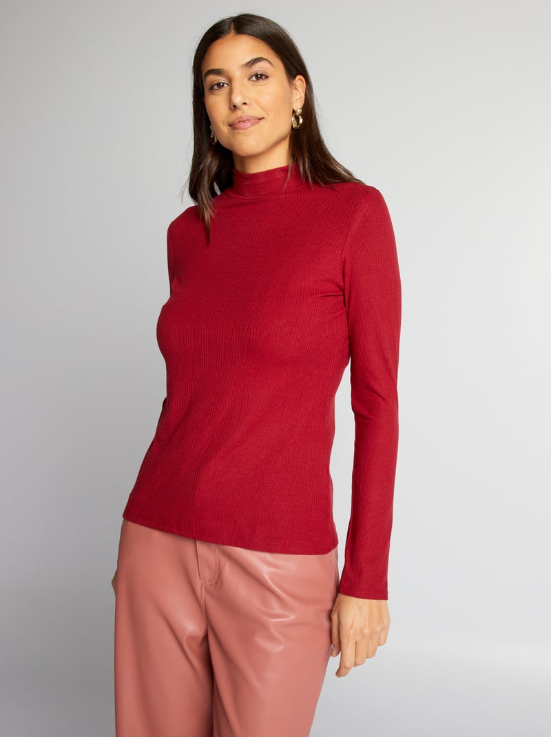 Dolcevita in maglia a coste ROSSO - Kiabi