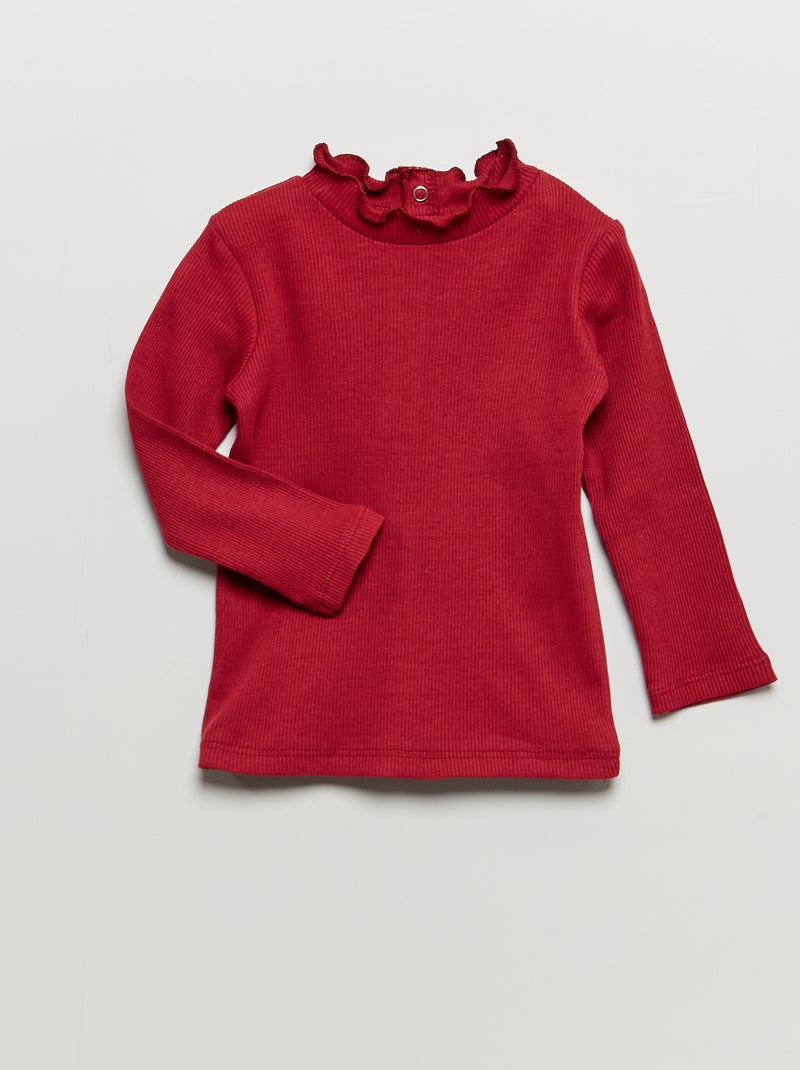Dolcevita in maglia a coste rosso bordeaux - Kiabi