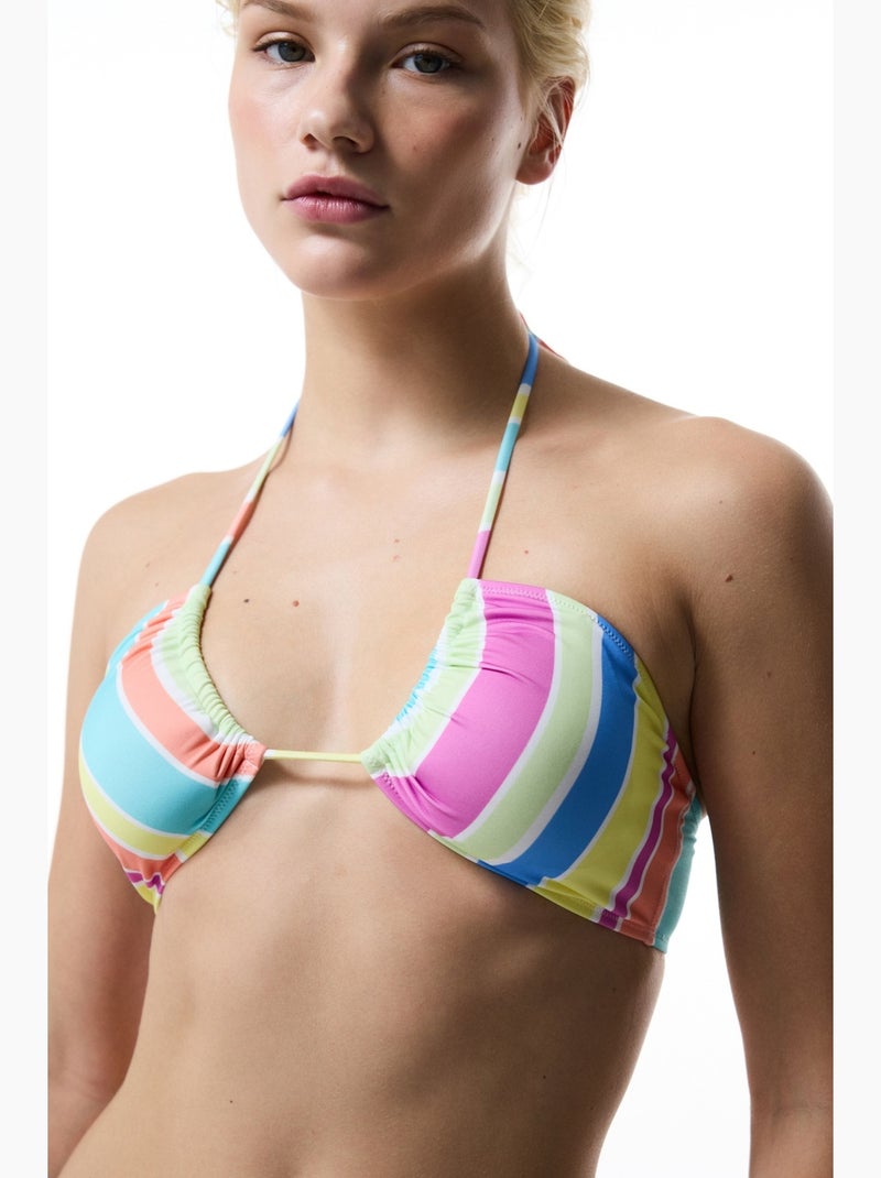 Donna reverse top bikini a righe con scollo a v penti Rosa fluo - Kiabi