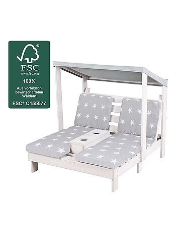 Doppio lettino prendisole per bambini in legno FSC con 4 cuscini e parasole "Roba Little Stars