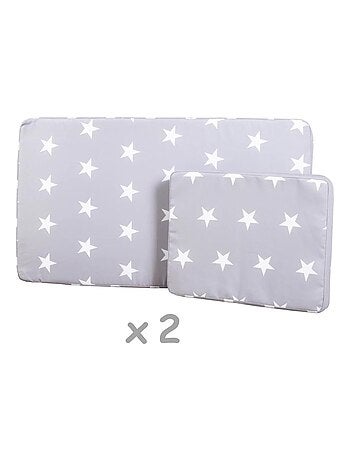 Doppio lettino prendisole per bambini in legno FSC con 4 cuscini e parasole "Roba Little Stars
