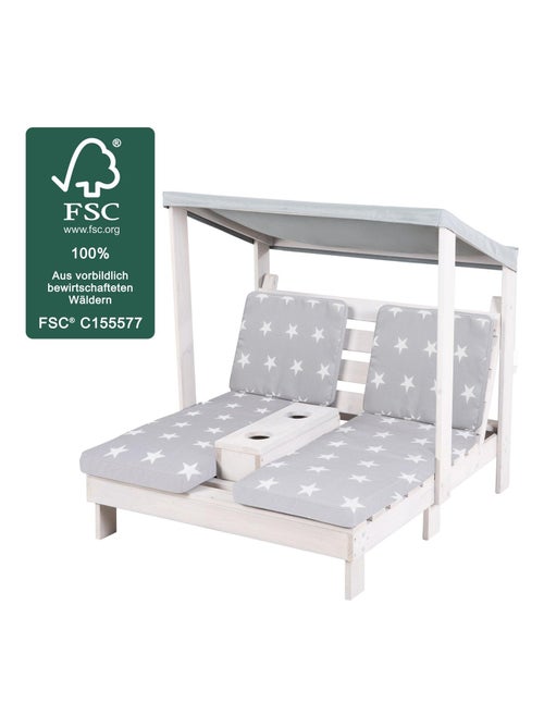 Doppio lettino prendisole per bambini in legno FSC con 4 cuscini e parasole "Roba Little Stars" - Kiabi