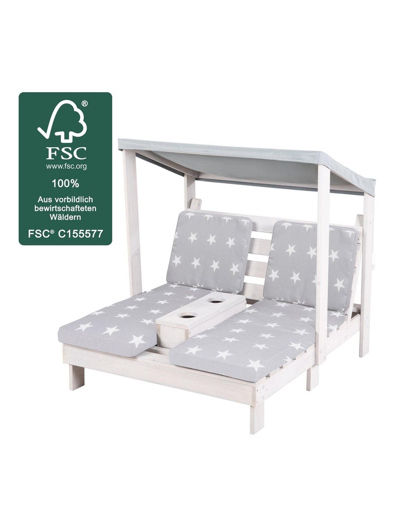 Doppio lettino prendisole per bambini in legno FSC con 4 cuscini e parasole "Roba Little Stars" Grigio - Kiabi