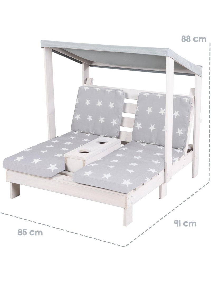 Doppio lettino prendisole per bambini in legno FSC con 4 cuscini e parasole "Roba Little Stars" Grigio - Kiabi