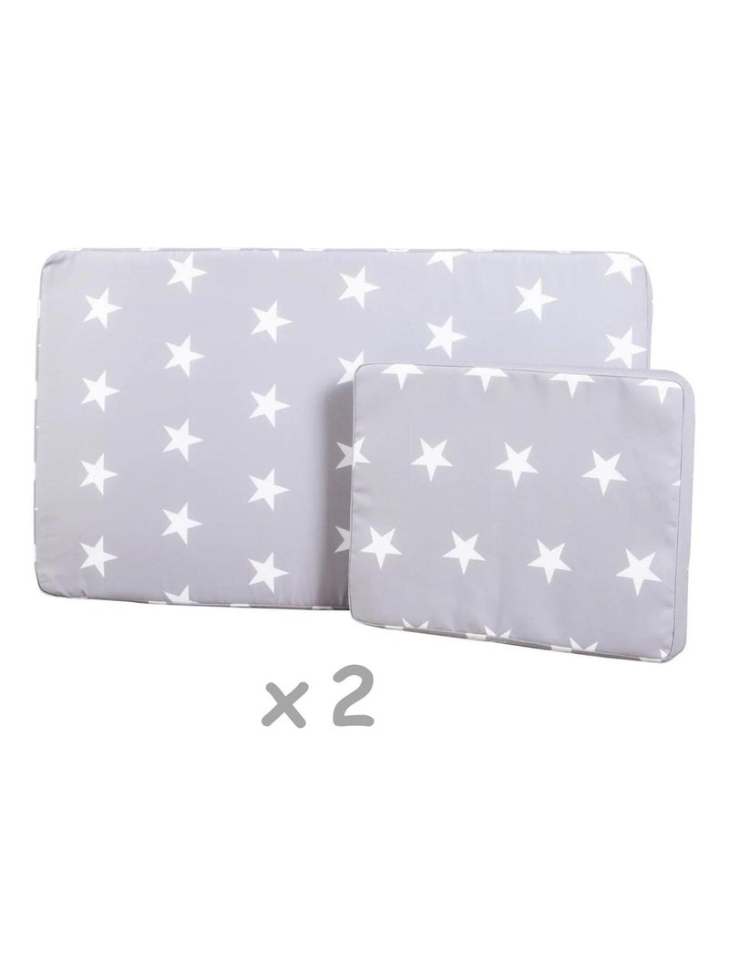 Doppio lettino prendisole per bambini in legno FSC con 4 cuscini e parasole "Roba Little Stars" Grigio - Kiabi