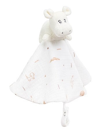Doudou rotondo a fazzoletto in mussola di cotone - modello ippopotamo