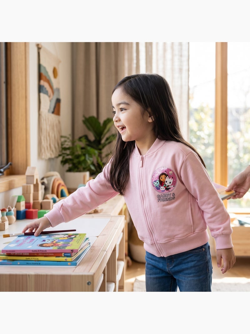 Dreamworks - giacca con cerniera e stampa, rifiniture a costine Rosa chiaro - Kiabi