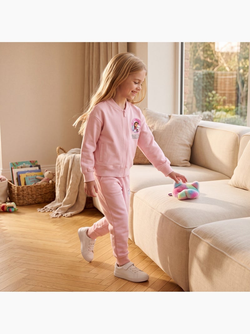 Dreamworks - set composto da felpa e pantaloni da jogging stampati, con bordi a costine Rosa chiaro - Kiabi