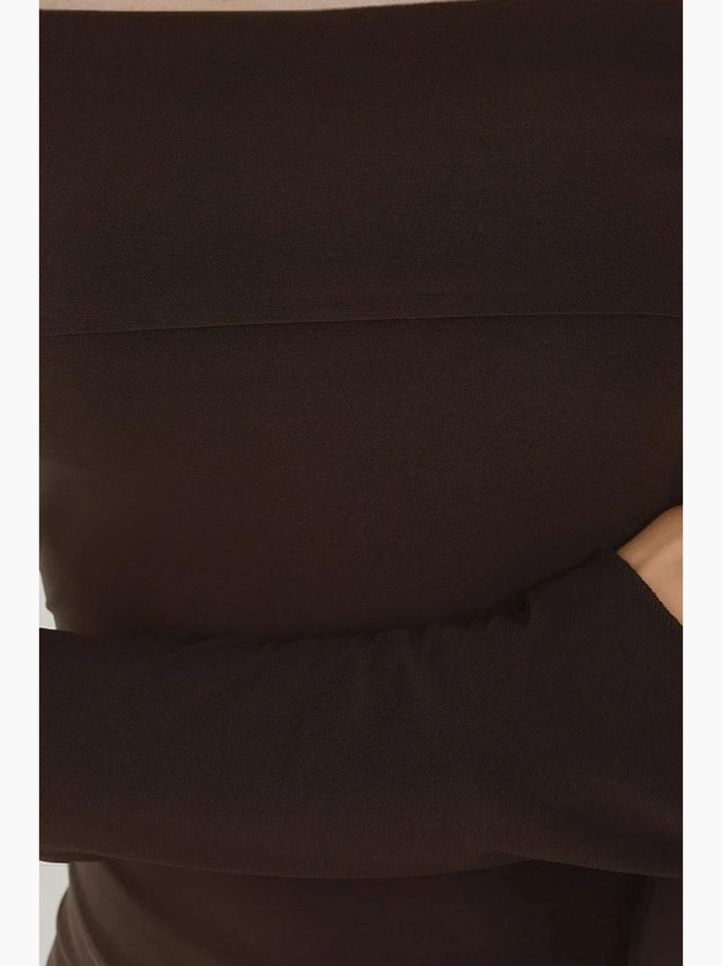 Elegante top aderente con scollo a barca e maniche lunghe hiccup Marrone scuro - Kiabi