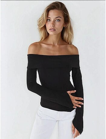 Elegante top aderente con scollo a barca e maniche lunghe hiccup