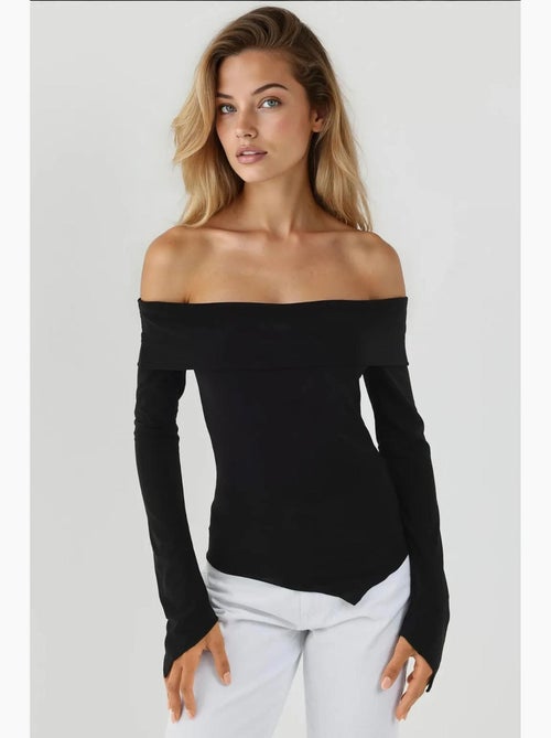 Elegante top aderente con scollo a barca e maniche lunghe hiccup - Kiabi Elegante top aderente con scollo a barca e maniche lunghe hiccup - Kiabi