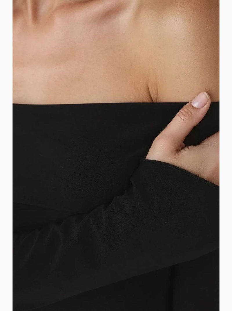 Elegante top aderente con scollo a barca e maniche lunghe hiccup Nero - Kiabi