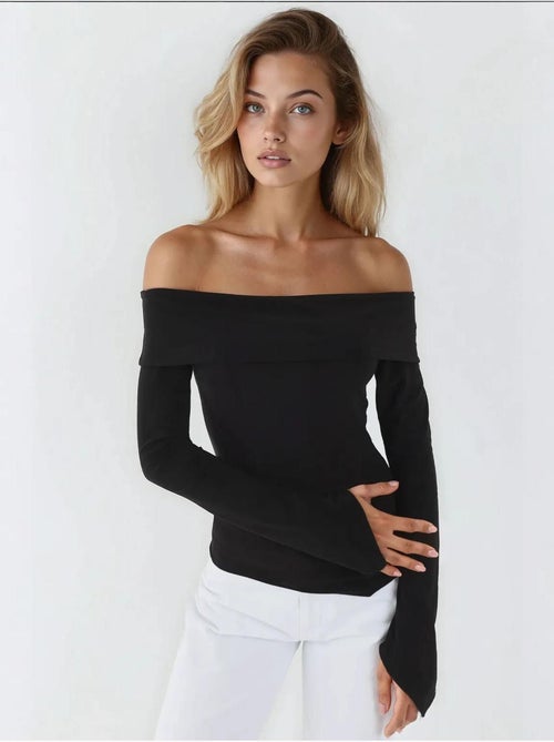Elegante top aderente con scollo a barca e maniche lunghe hiccup - Kiabi Elegante top aderente con scollo a barca e maniche lunghe hiccup - Kiabi