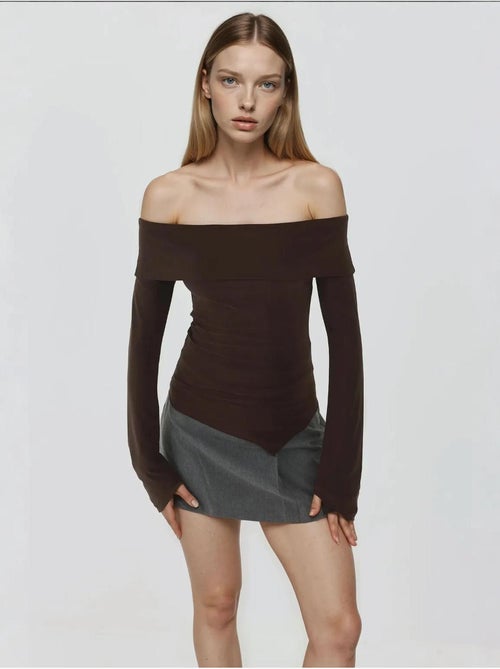 Elegante top aderente con scollo a barca e maniche lunghe - Kiabi Elegante top aderente con scollo a barca e maniche lunghe - Kiabi