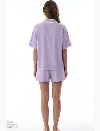 Ella completo pigiama con camicia, pizzo, maniche corte e shorts penti