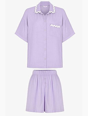 Ella completo pigiama con camicia, pizzo, maniche corte e shorts penti