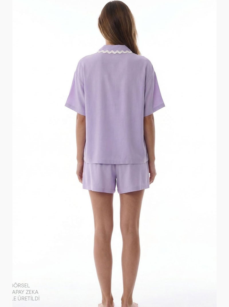 Ella completo pigiama con camicia, pizzo, maniche corte e shorts penti Lavanda - Kiabi