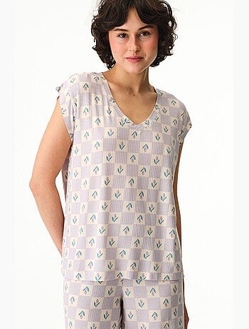 Ella stampato a quadretti vichy, t-shirt a maniche corte, top pigiama penti