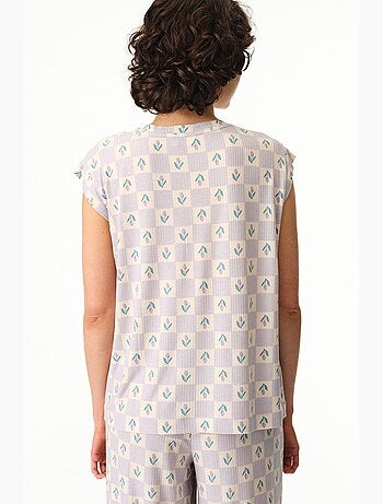 Ella stampato a quadretti vichy, t-shirt a maniche corte, top pigiama penti