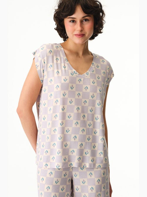 Ella stampato a quadretti vichy, t-shirt a maniche corte, top pigiama penti - Kiabi