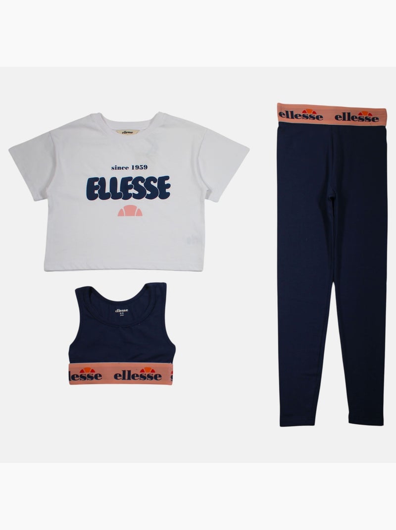Ellesse - Completo bambina composto da t shirt corto reggiseno sportivo e leggings Blu marino - Kiabi