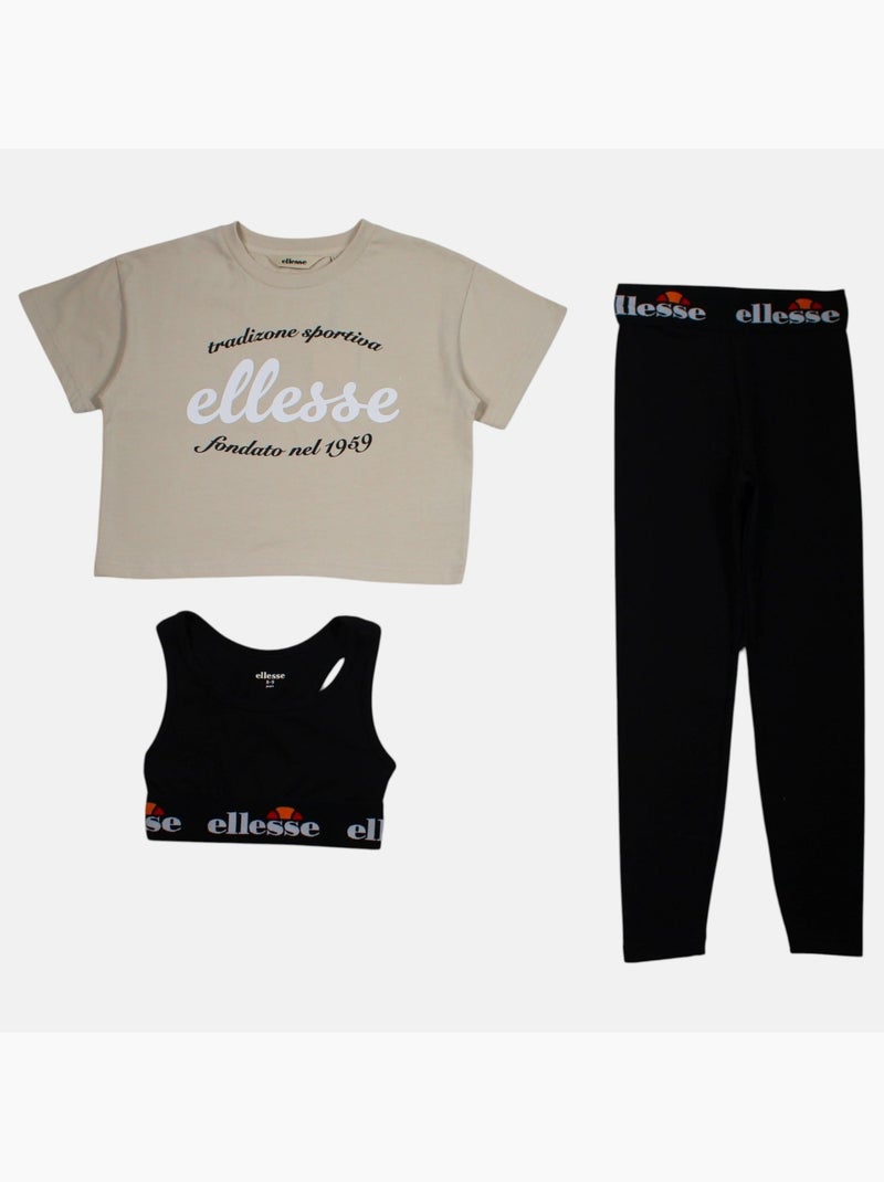 Ellesse - Completo bambina composto da t shirt corto reggiseno sportivo e leggings Nero - Kiabi