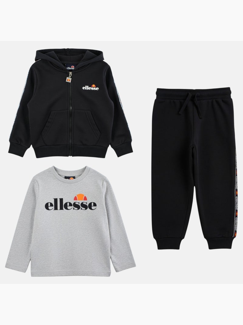 Ellesse - Set 3 pezzi: T-shirt, giacca con cappuccio e pantalone da jogging bambino Nero - Kiabi