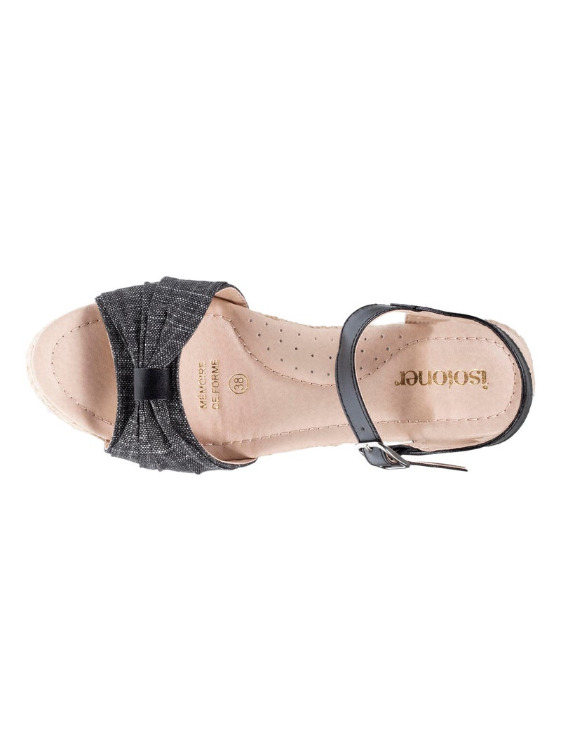 Espadrillas con tacco di 6 cm e punta aperta con fiocco  Isotoner Nero - Kiabi