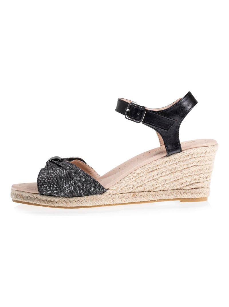 Espadrillas con tacco di 6 cm e punta aperta con fiocco  Isotoner Nero - Kiabi