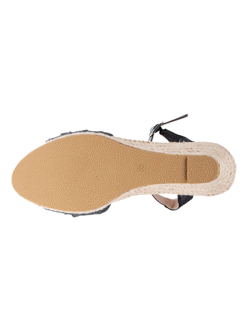 Espadrillas con tacco di 6 cm e punta aperta con fiocco  Isotoner Nero - Kiabi