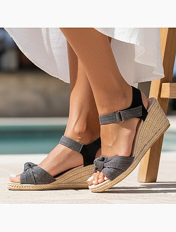 Espadrillas con tacco di 6 cm e punta aperta con fiocco Isotoner