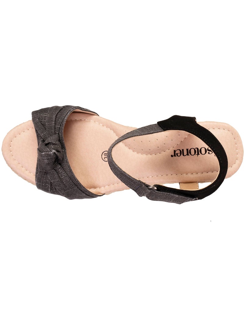 Espadrillas con tacco di 6 cm e punta aperta con fiocco  Isotoner Nero - Kiabi
