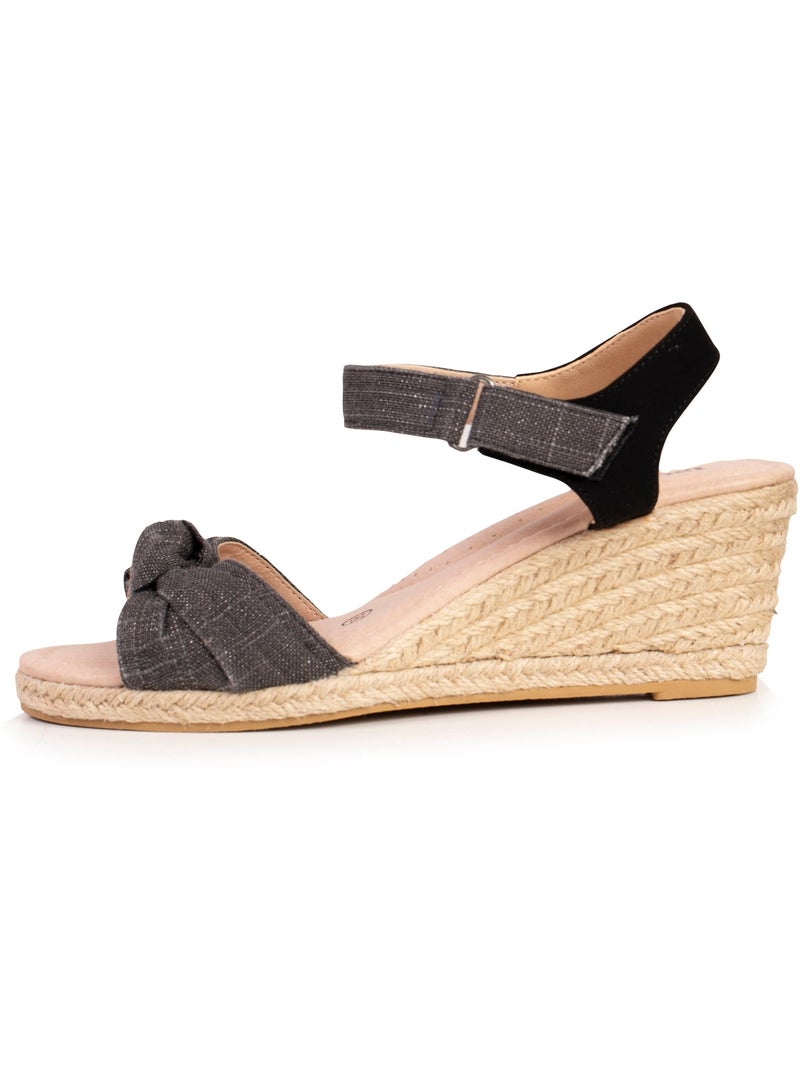 Espadrillas con tacco di 6 cm e punta aperta con fiocco  Isotoner Nero - Kiabi