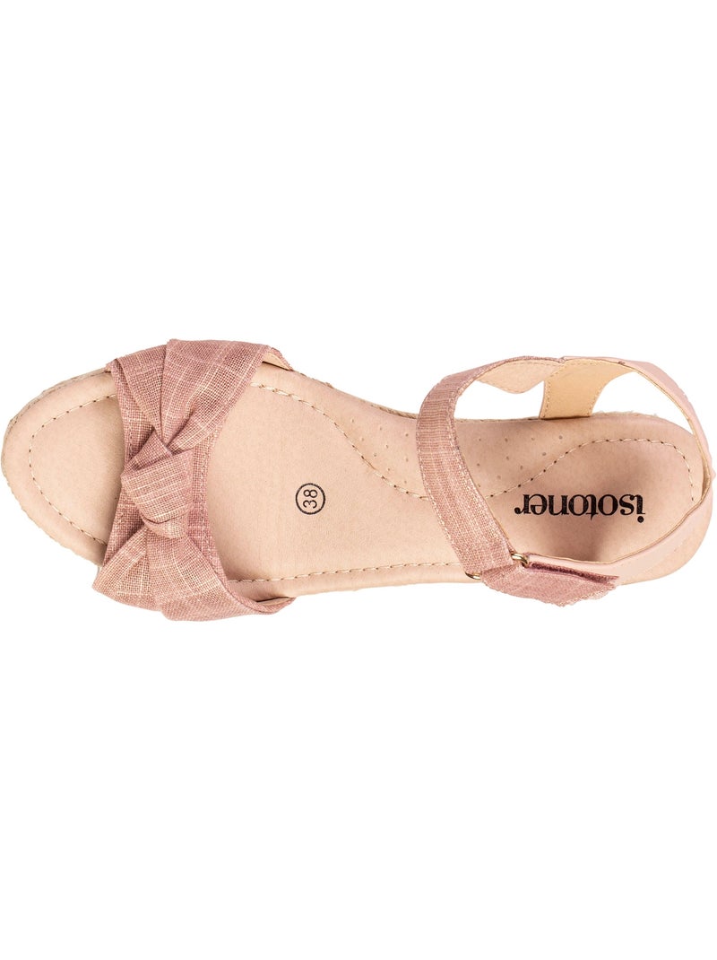 Espadrillas con tacco di 6 cm e punta aperta con fiocco  Isotoner Rosa - Kiabi