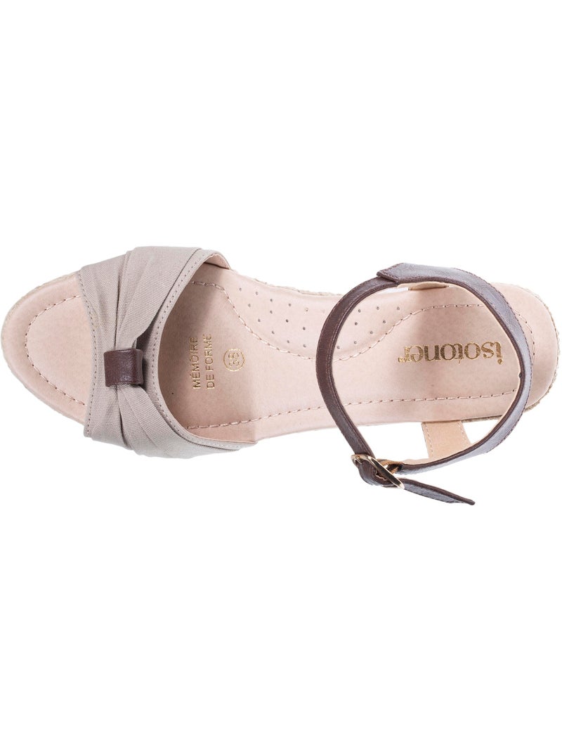 Espadrillas con tacco di 6 cm e punta aperta con fiocco  Isotoner Tortora - Kiabi