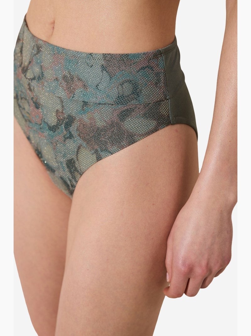Estela vintage slip bikini a vita alta con dettaglio in mesh penti Verde - Kiabi