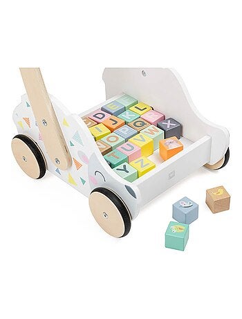 EUREKAKIDS - Carreto in legno con cubi da gioco - Da 18 mesi a 3 anni