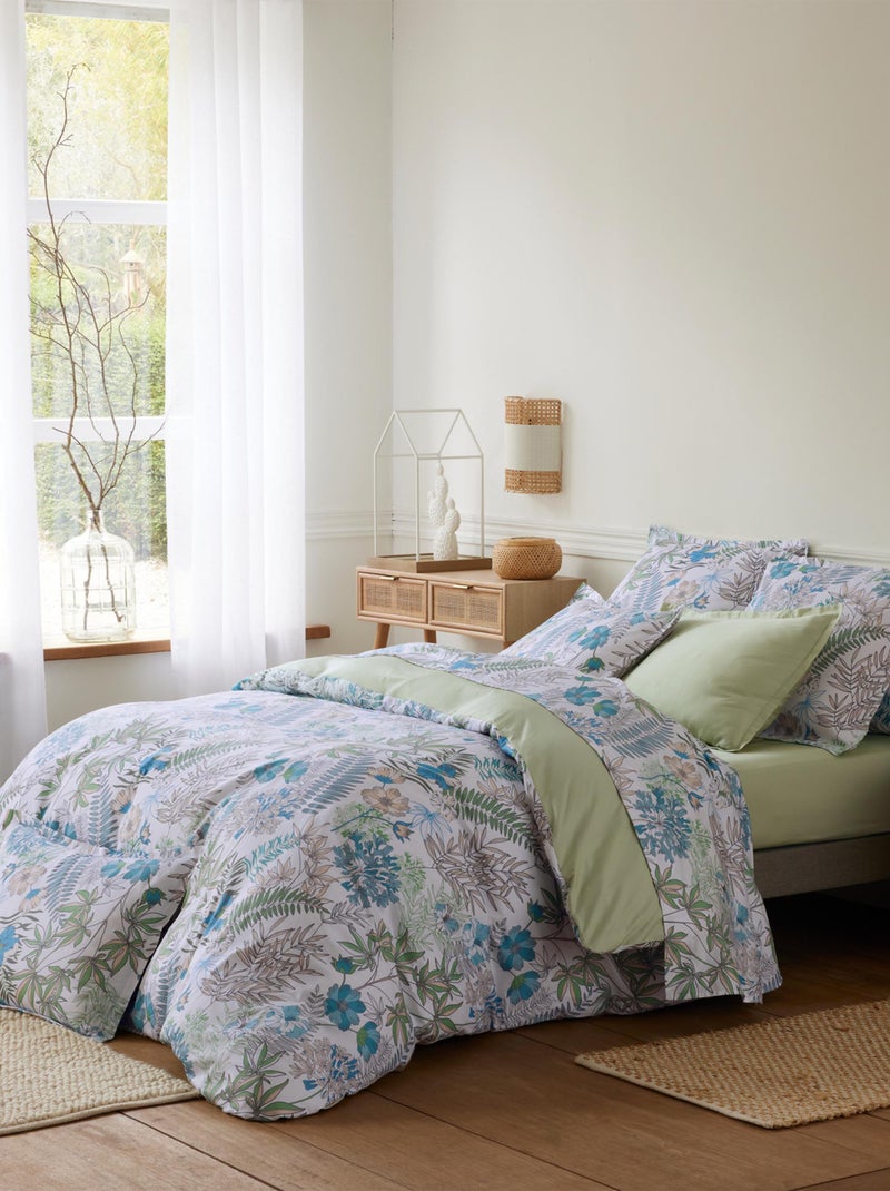Federe di alta gamma in sateen di cotone con motivo vegetale Blu - Kiabi