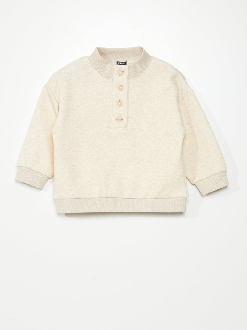 Felpa a collo alto con bottoni - Sempre + morbidezza BEIGE - Kiabi