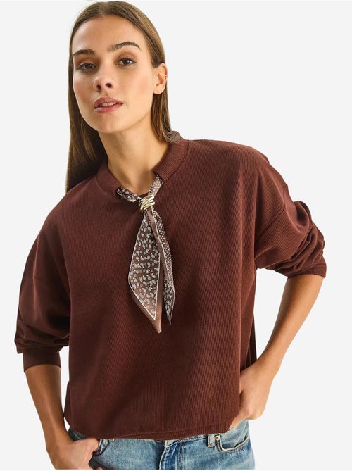 Felpa a girocollo a costine con dettaglio accessorio foulard lucci - Kiabi