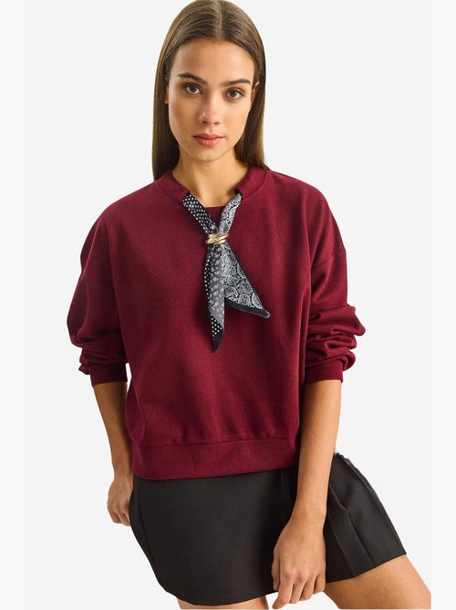 Felpa a girocollo a costine con dettaglio accessorio foulard lucci - Kiabi Felpa a girocollo a costine con dettaglio accessorio foulard lucci - Kiabi