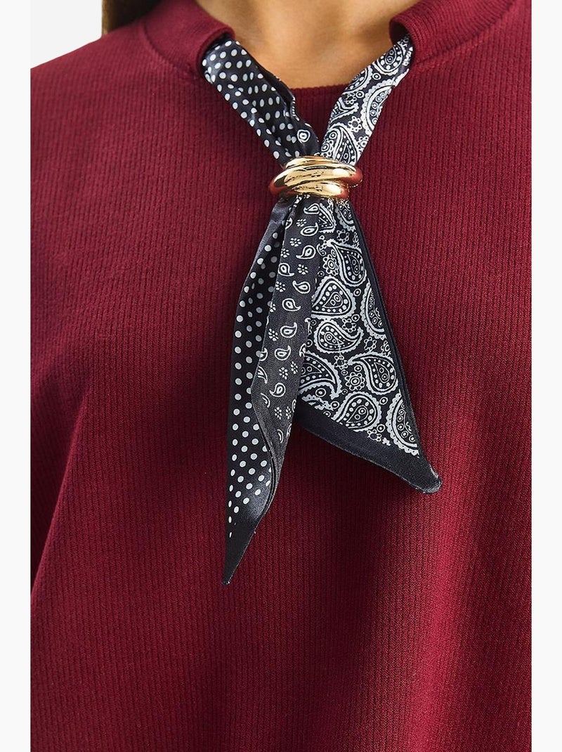 Felpa a girocollo a costine con dettaglio accessorio foulard lucci Rosso bordeaux - Kiabi