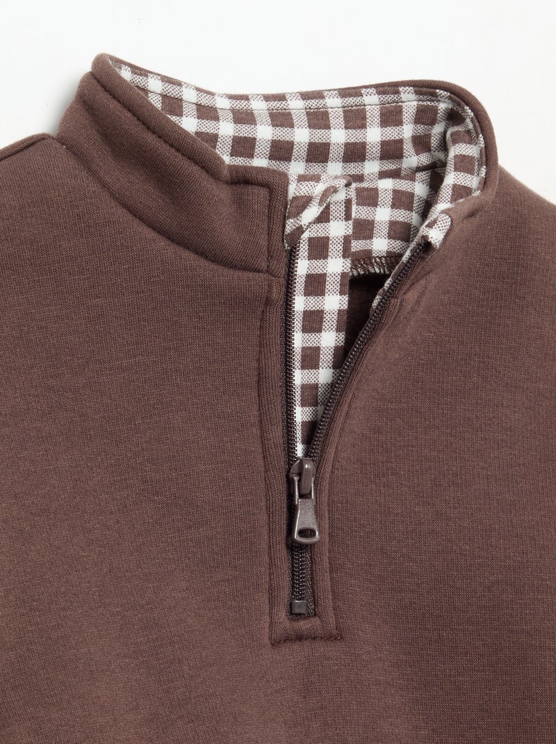Felpa a maniche lunghe con collo a zip Marrone - Kiabi